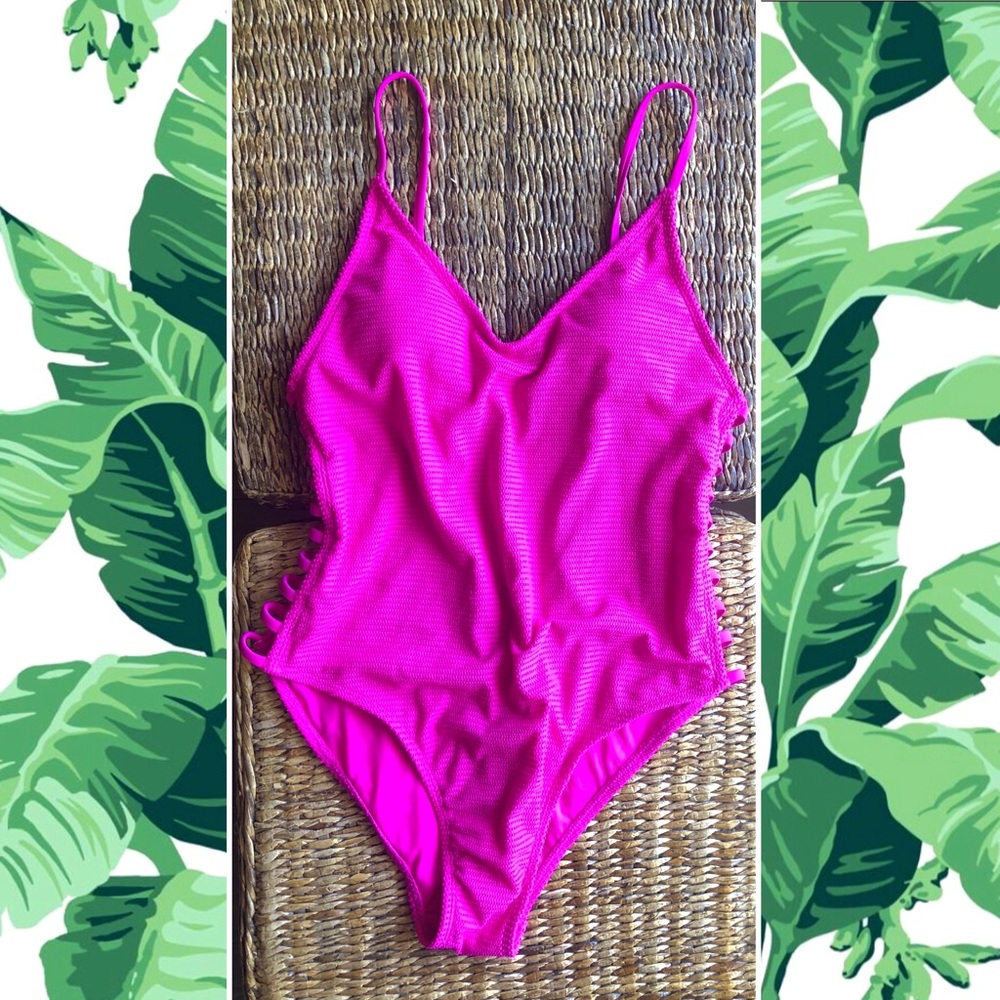 Ladder Detail Hot Pink Xhiliration Swimsuit